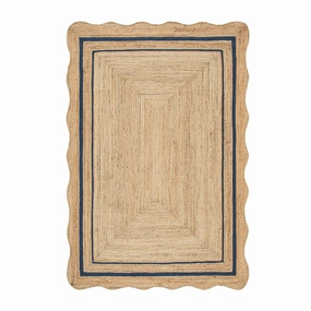 Evie Hand Braided Jute Scallop Navy Blue Border Rectangular Rug