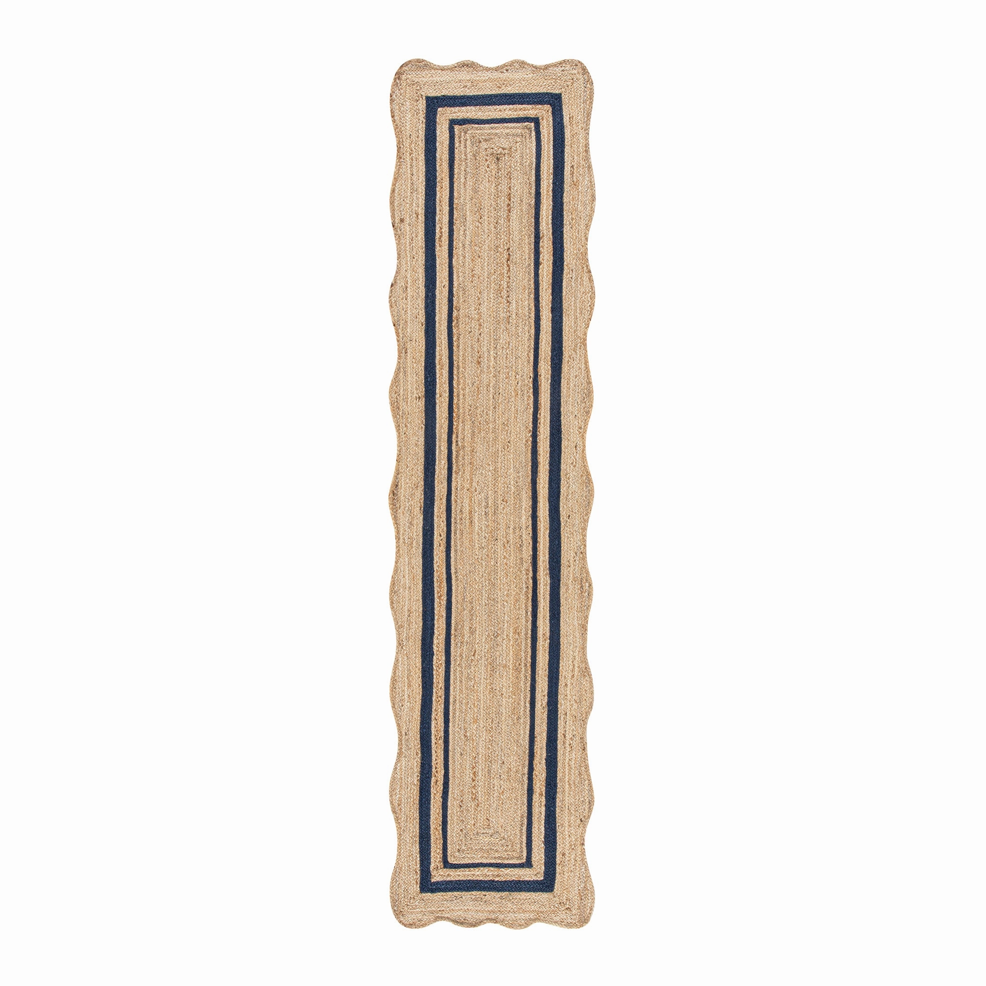 Evie Hand Braided Jute Scallop Navy Blue Runner