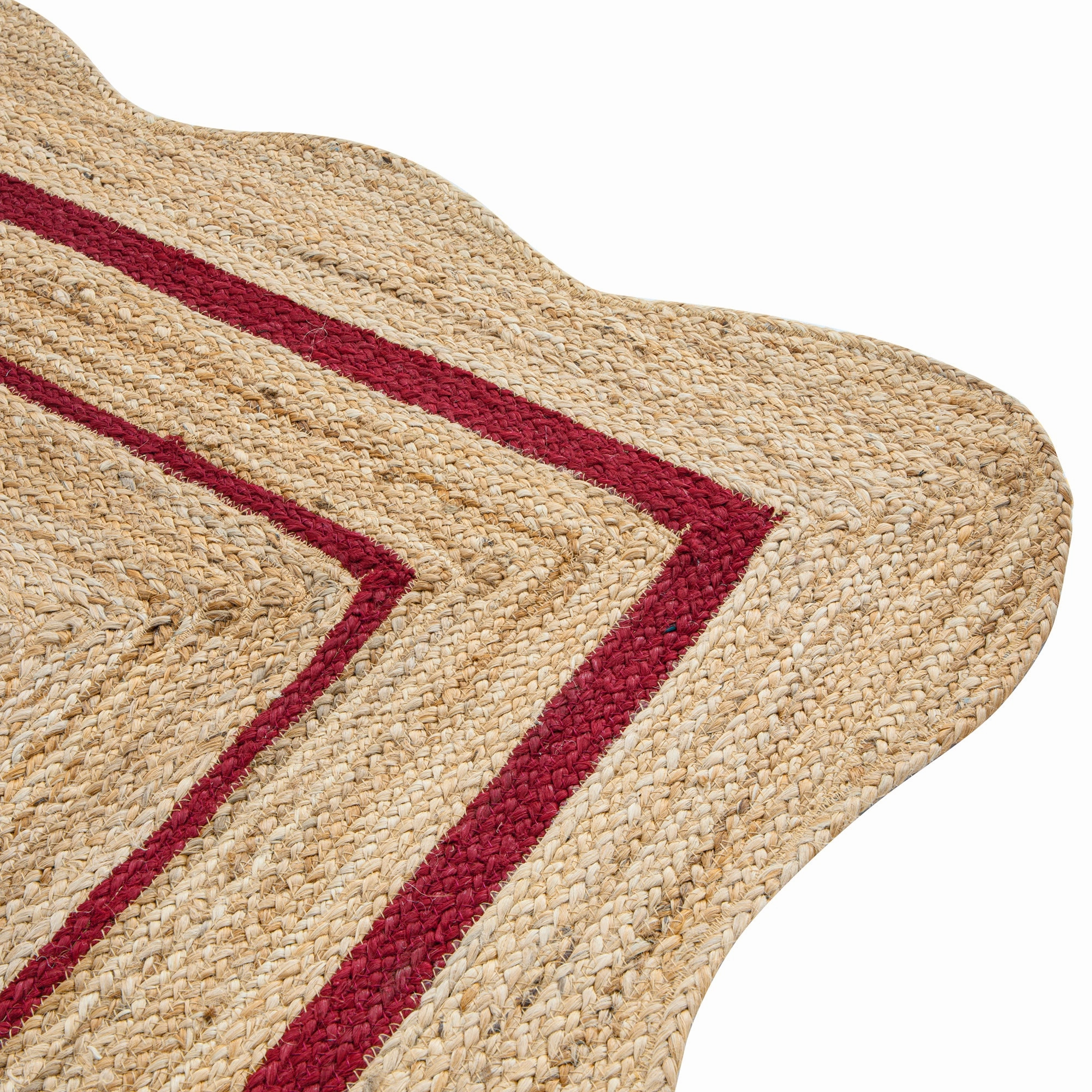 Evie Hand Braided Jute Scallop Scarlet Red Border Rectangular Rug