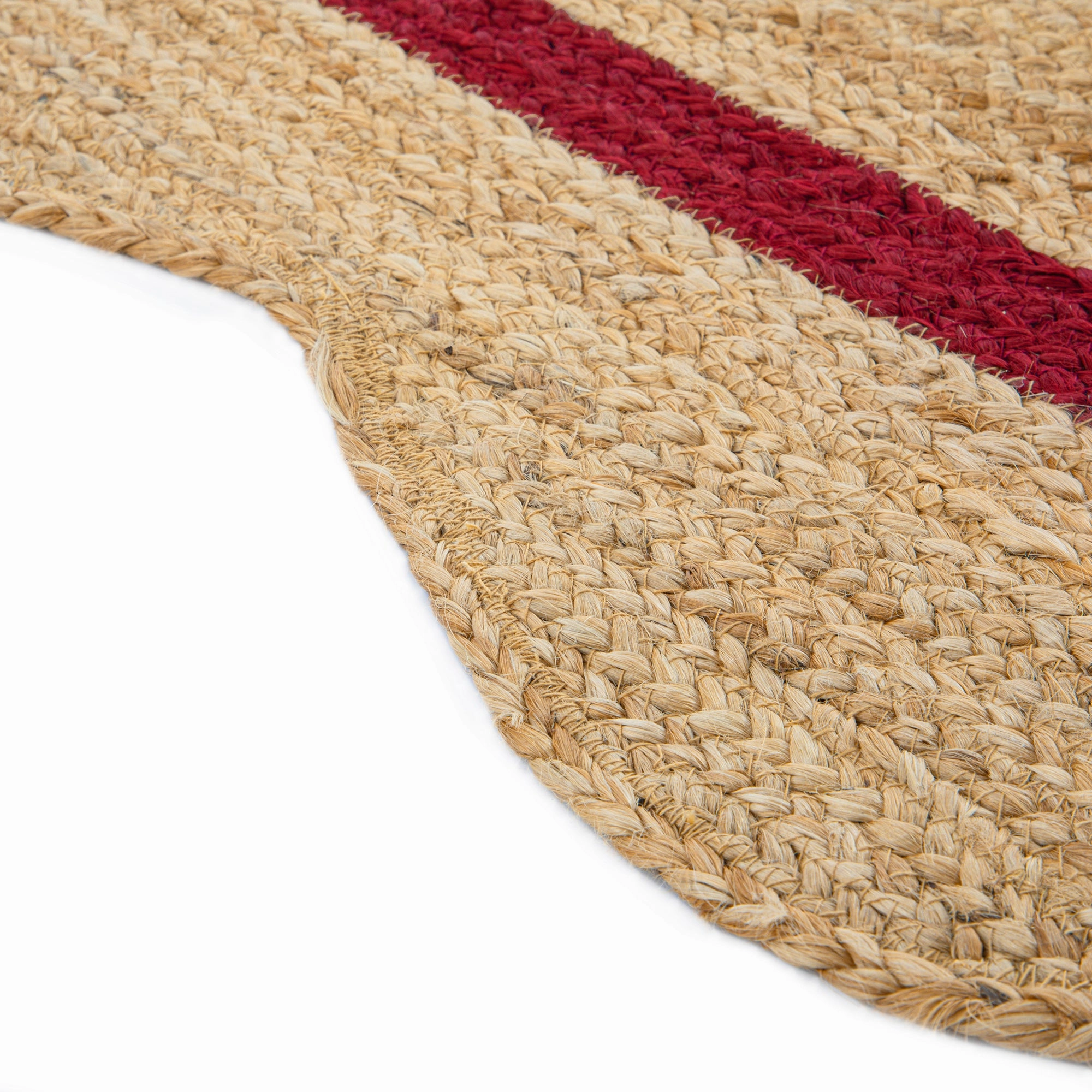 Evie Hand Braided Jute Scallop Scarlet Red Border Rectangular Rug