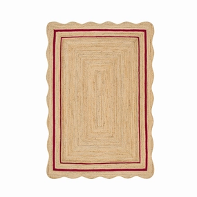 Evie Hand Braided Jute Scallop Scarlet Red Border Rectangular Rug