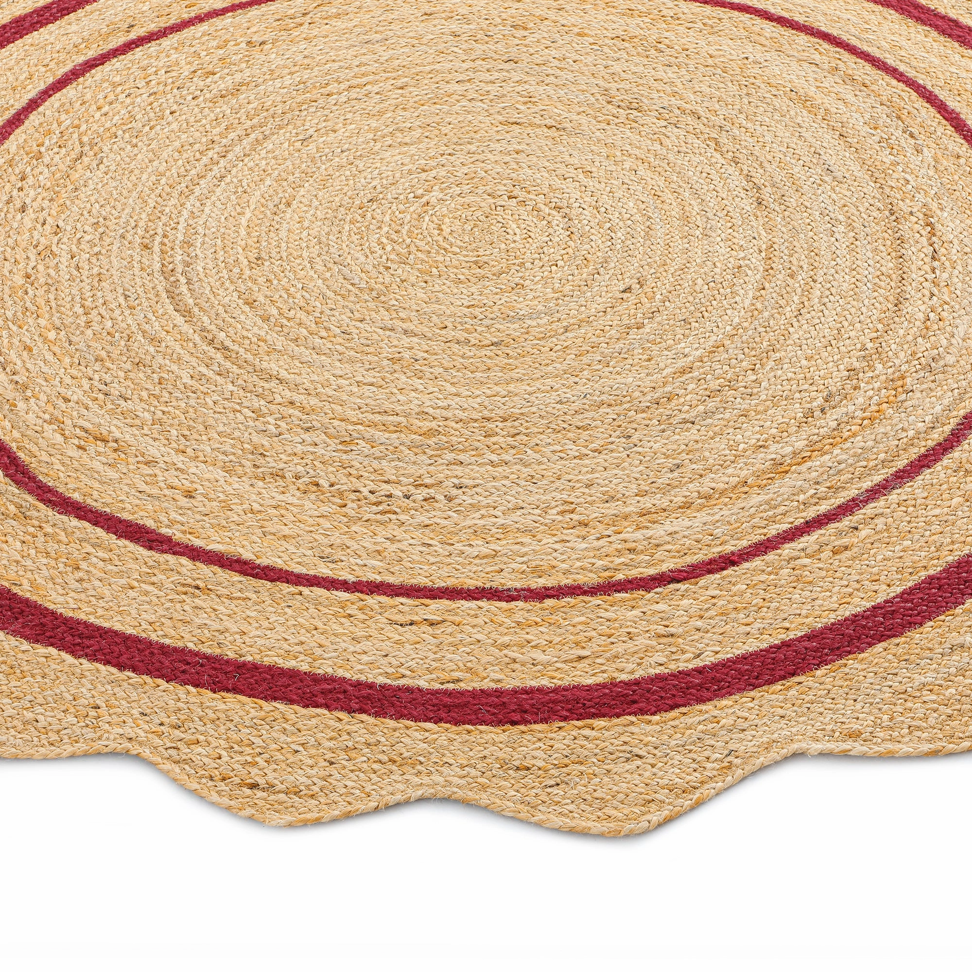 Evie Hand Braided Jute Scallop Scarlet Red Round Rug
