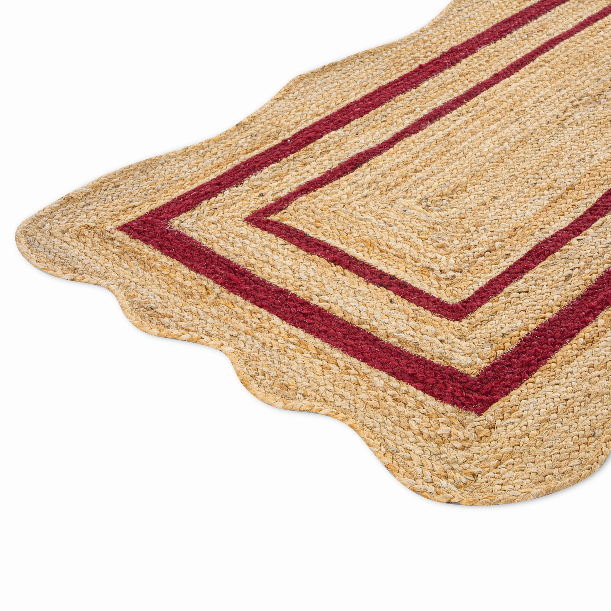 Evie Hand Braided Jute Scallop Scarlet Red Runner