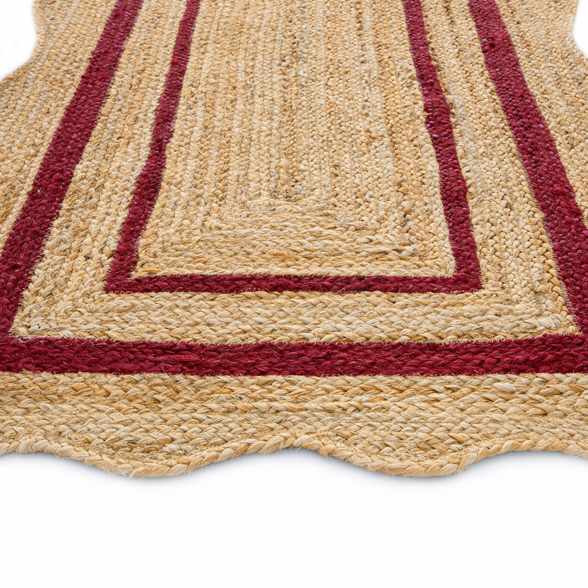 Evie Hand Braided Jute Scallop Scarlet Red Runner