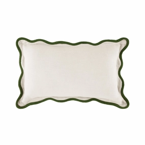 Evie Linen Cedar Green Scalloped Rectangular Cushion