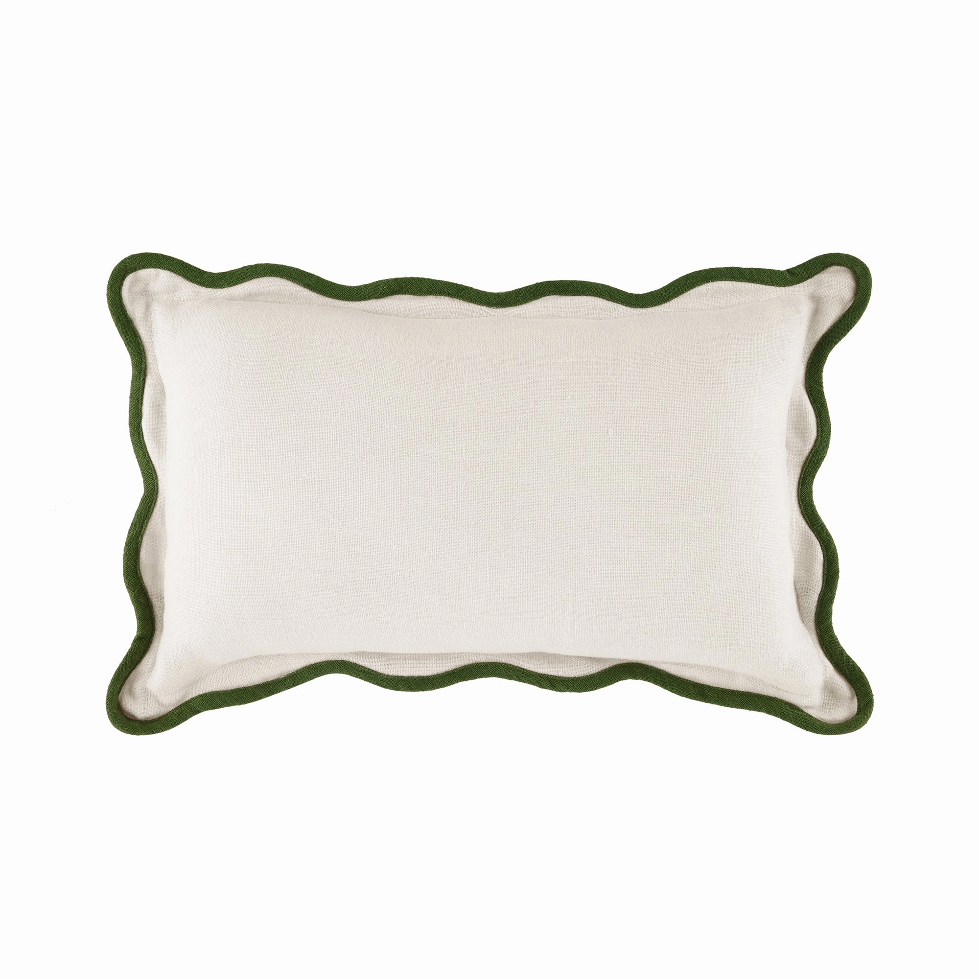 Evie Linen Cedar Green Scalloped Rectangular Cushion