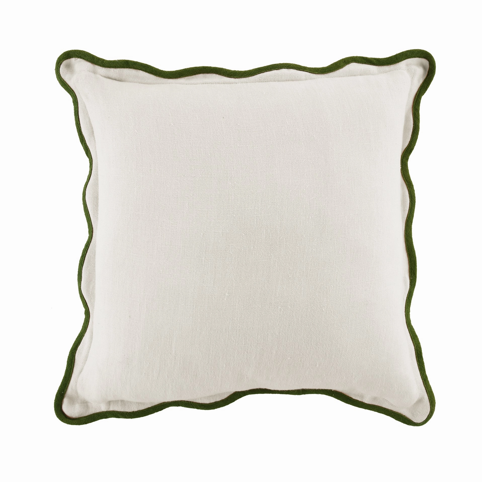 Evie Linen Cedar Green Scalloped Square Cushion