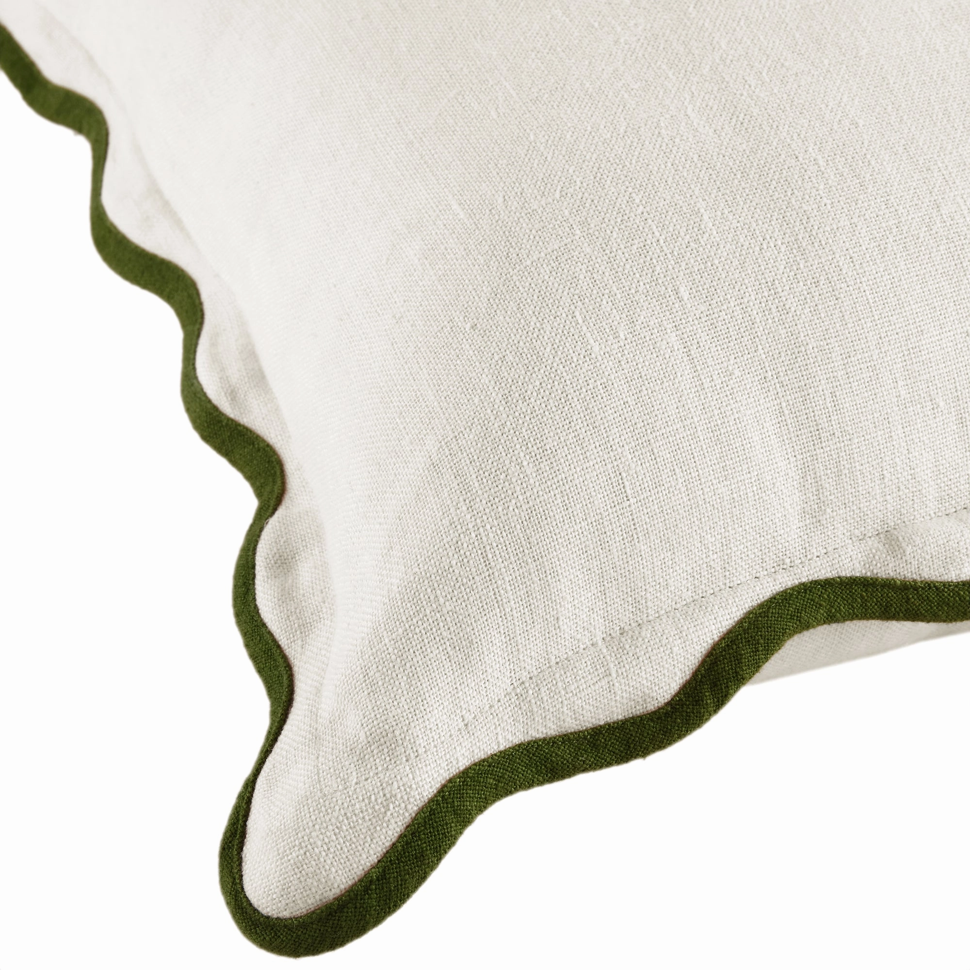 Evie Linen Cedar Green Scalloped Square Cushion