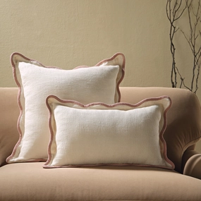 Evie Linen Dusky Pink Scalloped Rectangular Cushion