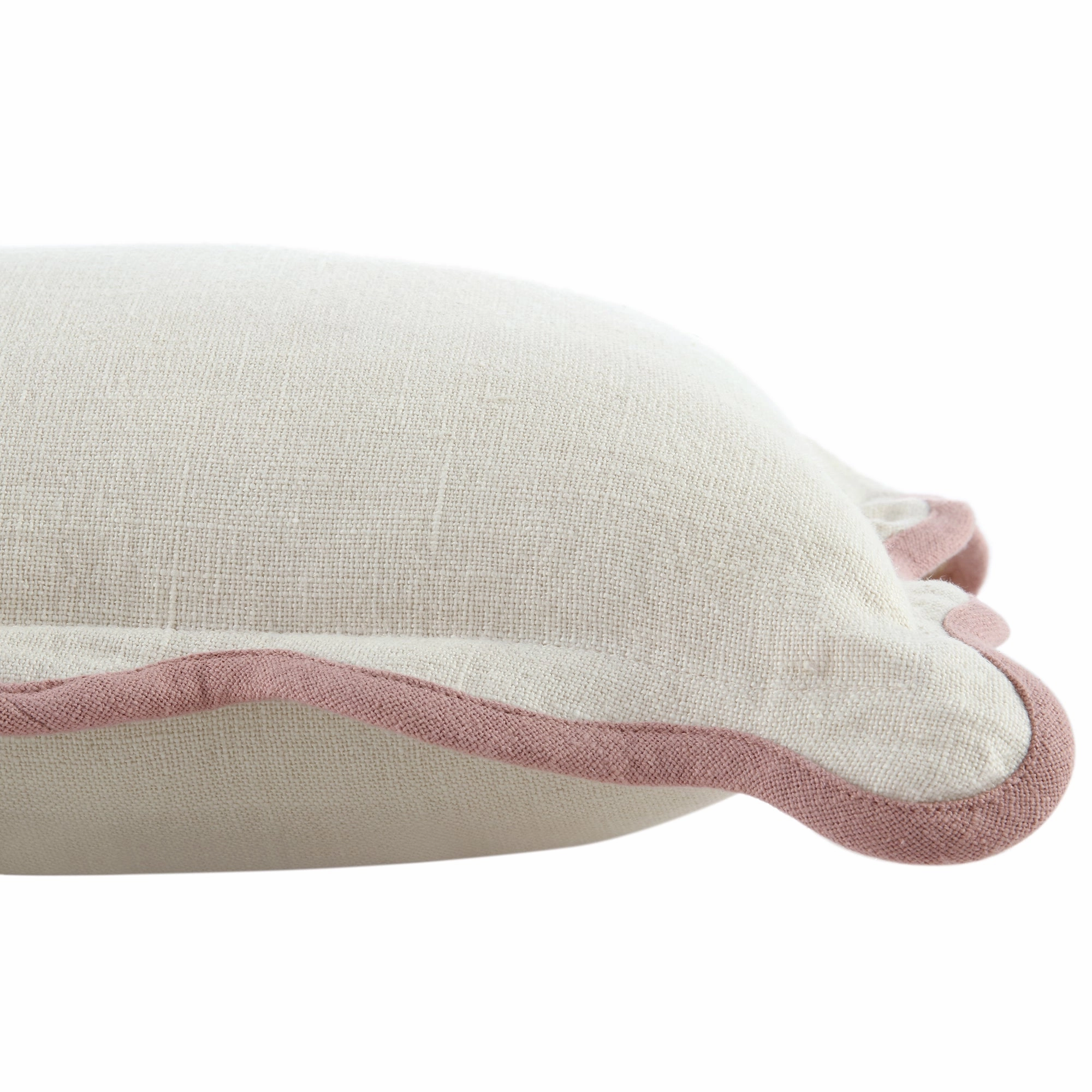 Evie Linen Dusky Pink Scalloped Rectangular Cushion