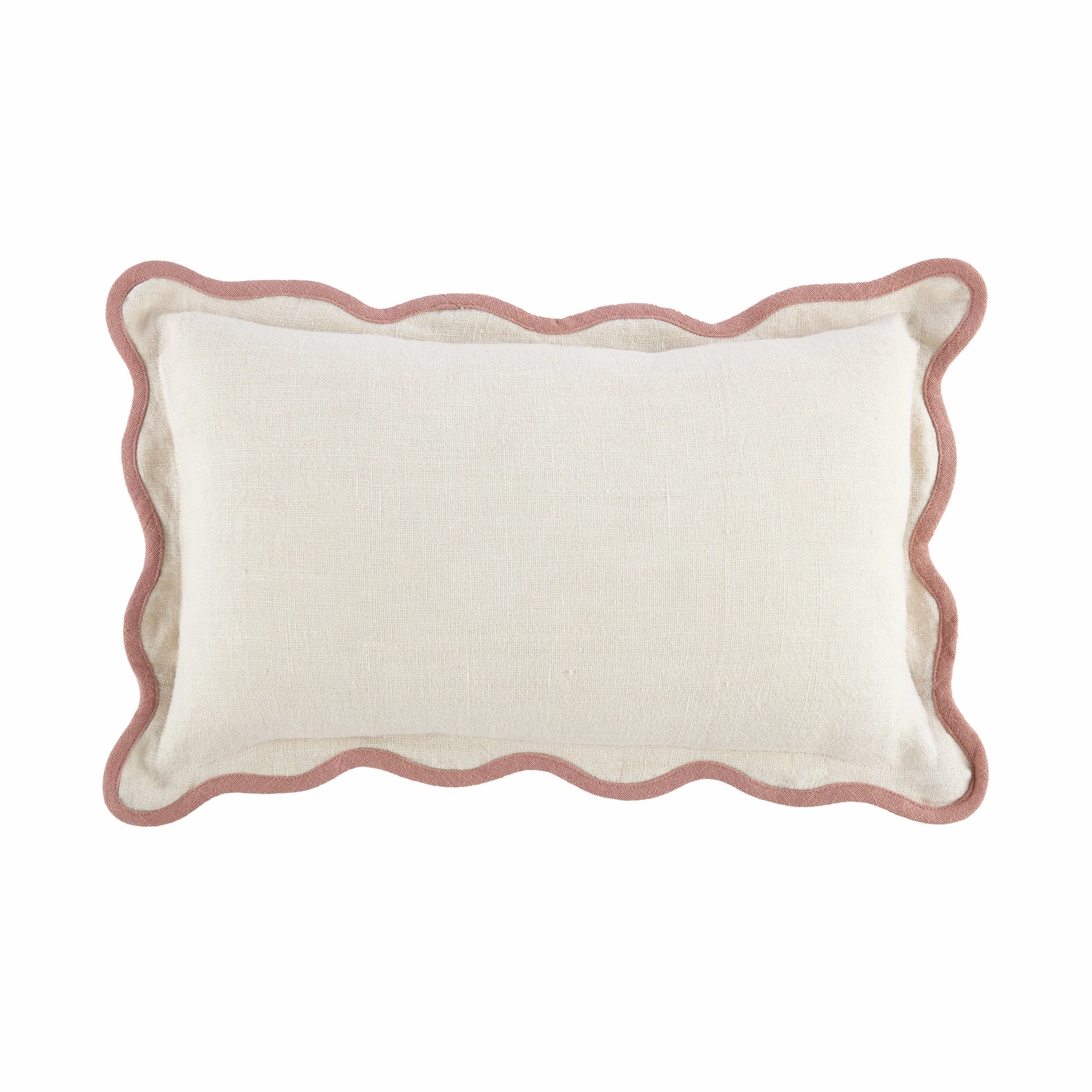 Evie Linen Dusky Pink Scalloped Rectangular Cushion
