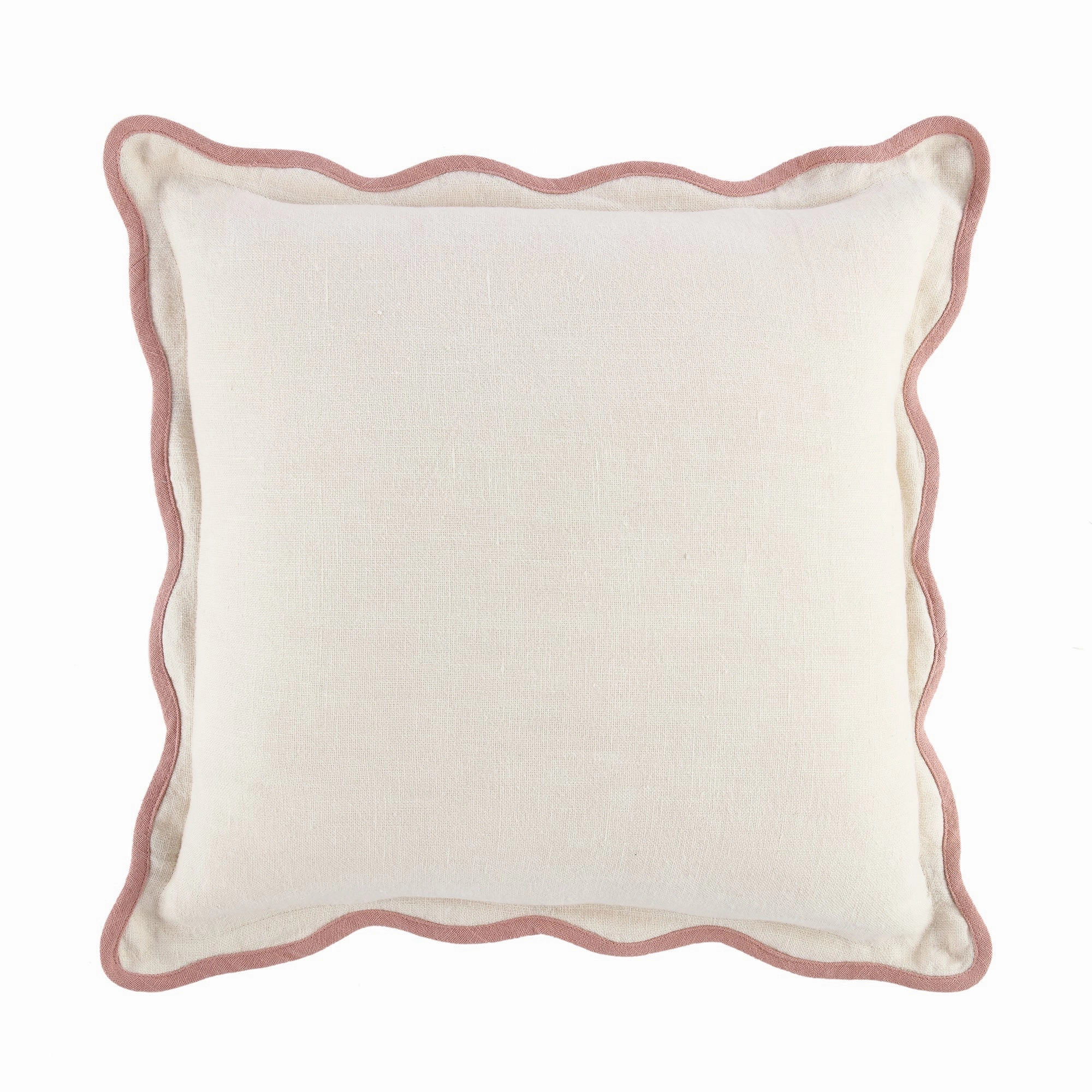 Evie Linen Dusky Pink Scalloped Square Cushion