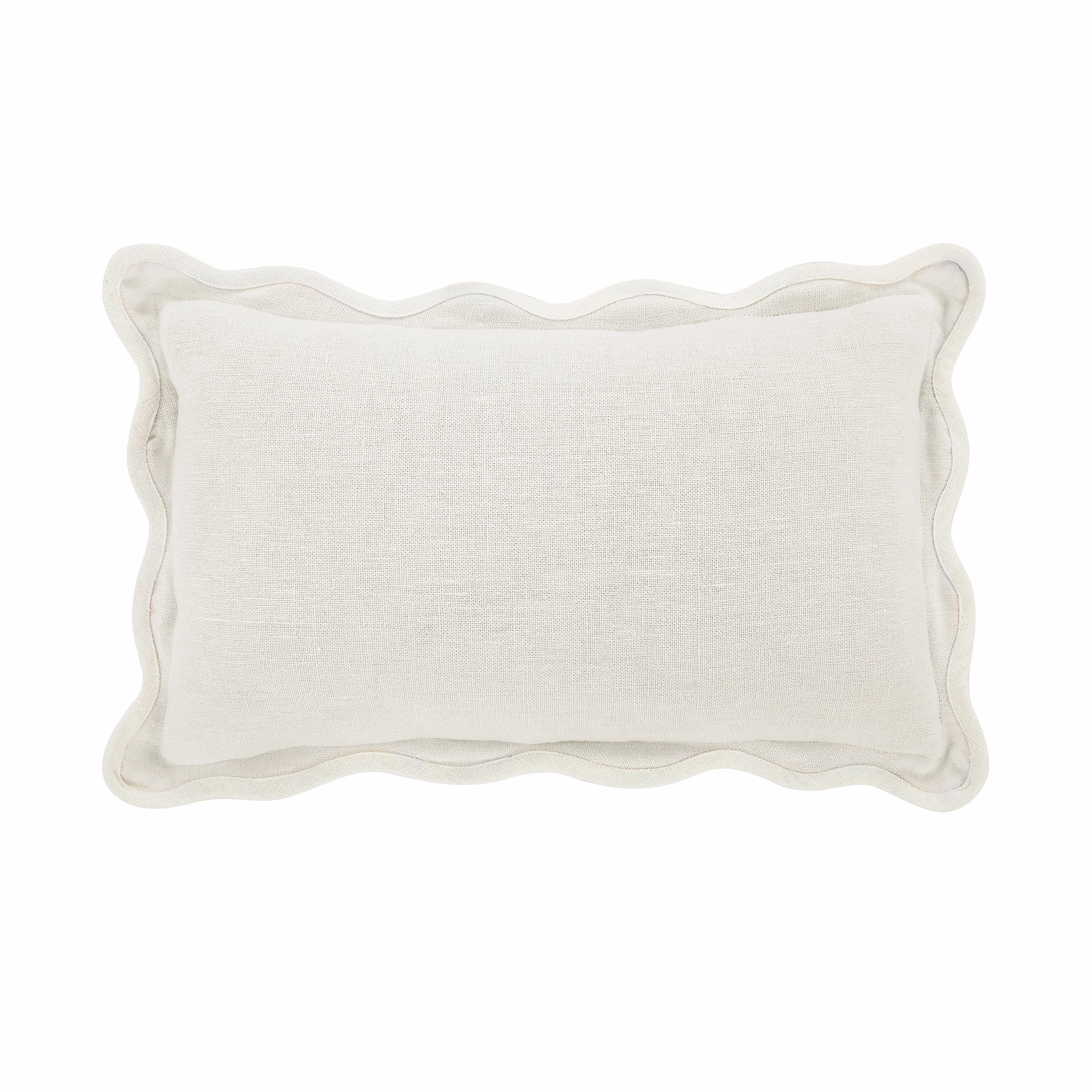 Evie Linen Powder White Scalloped Rectangular Cushion