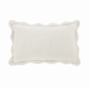 Evie Linen Powder White Scalloped Rectangular Cushion