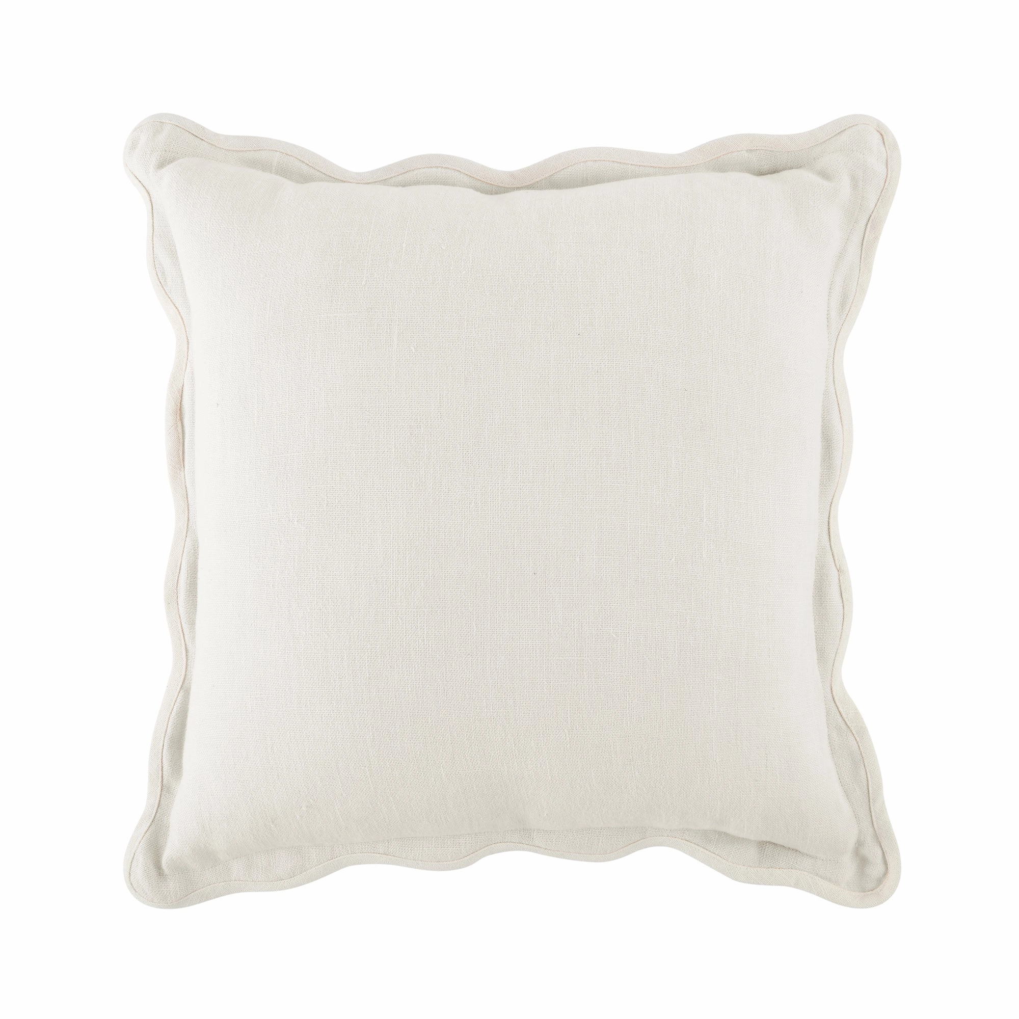 Evie Linen Powder White Scalloped Square Cushion