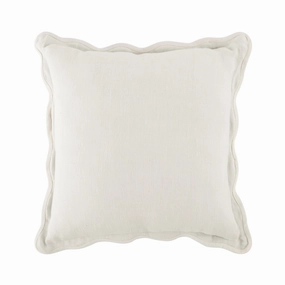 Evie Linen Powder White Scalloped Square Cushion