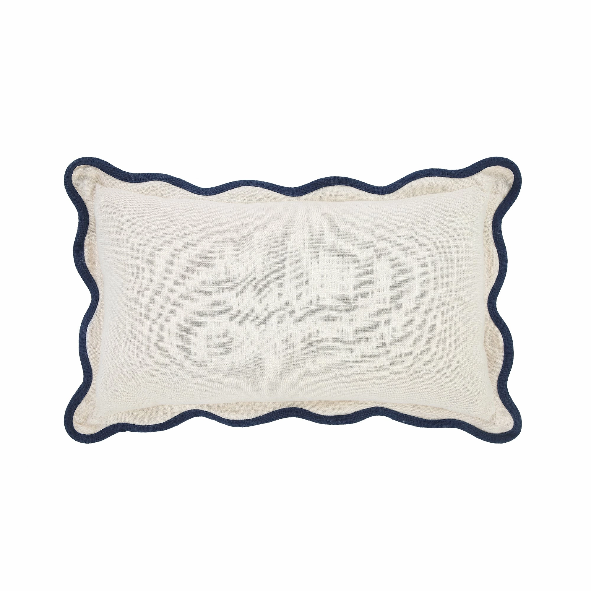 Evie Linen Prussian Blue Scalloped Rectangular Cushion