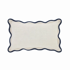 Evie Linen Prussian Blue Scalloped Rectangular Cushion