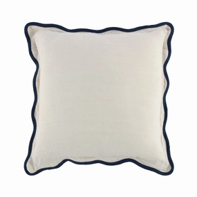 Evie Linen Prussian Blue Scalloped Square Cushion
