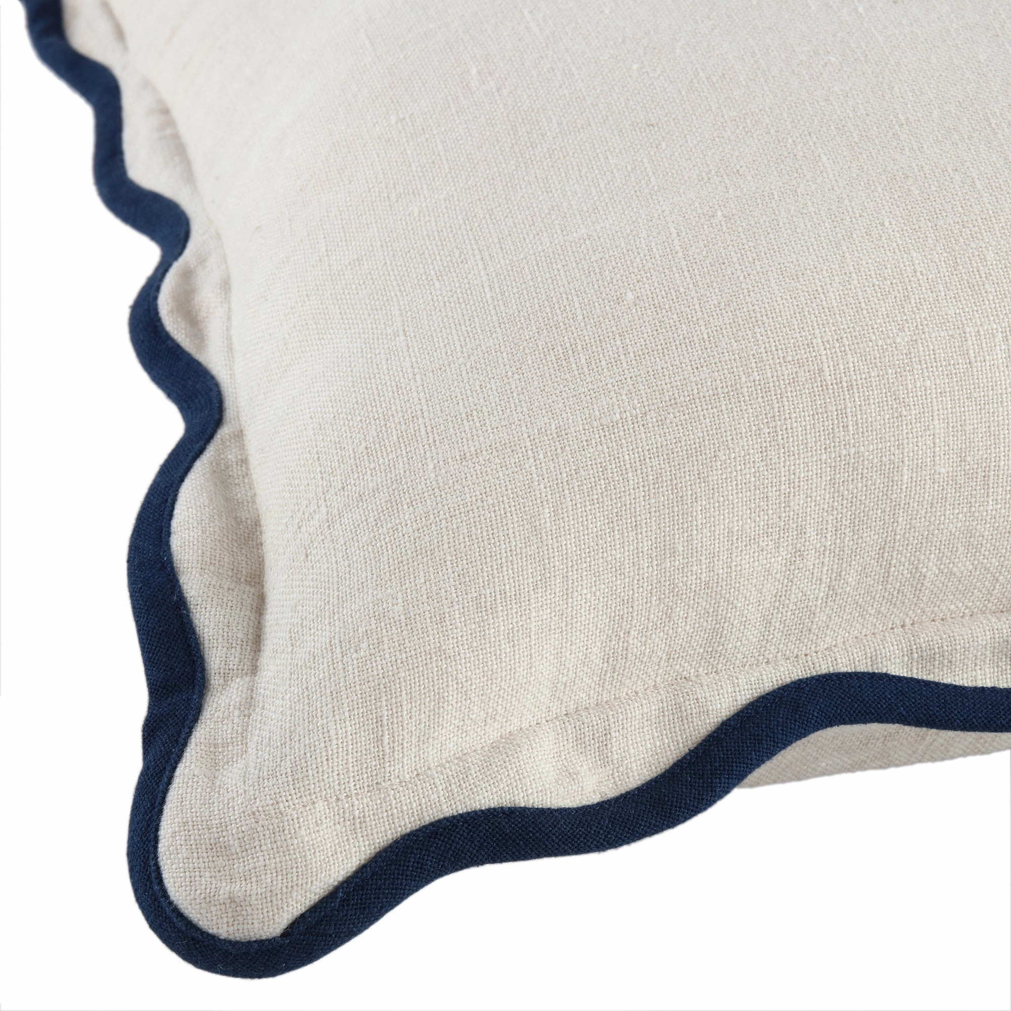 Evie Linen Prussian Blue Scalloped Square Cushion