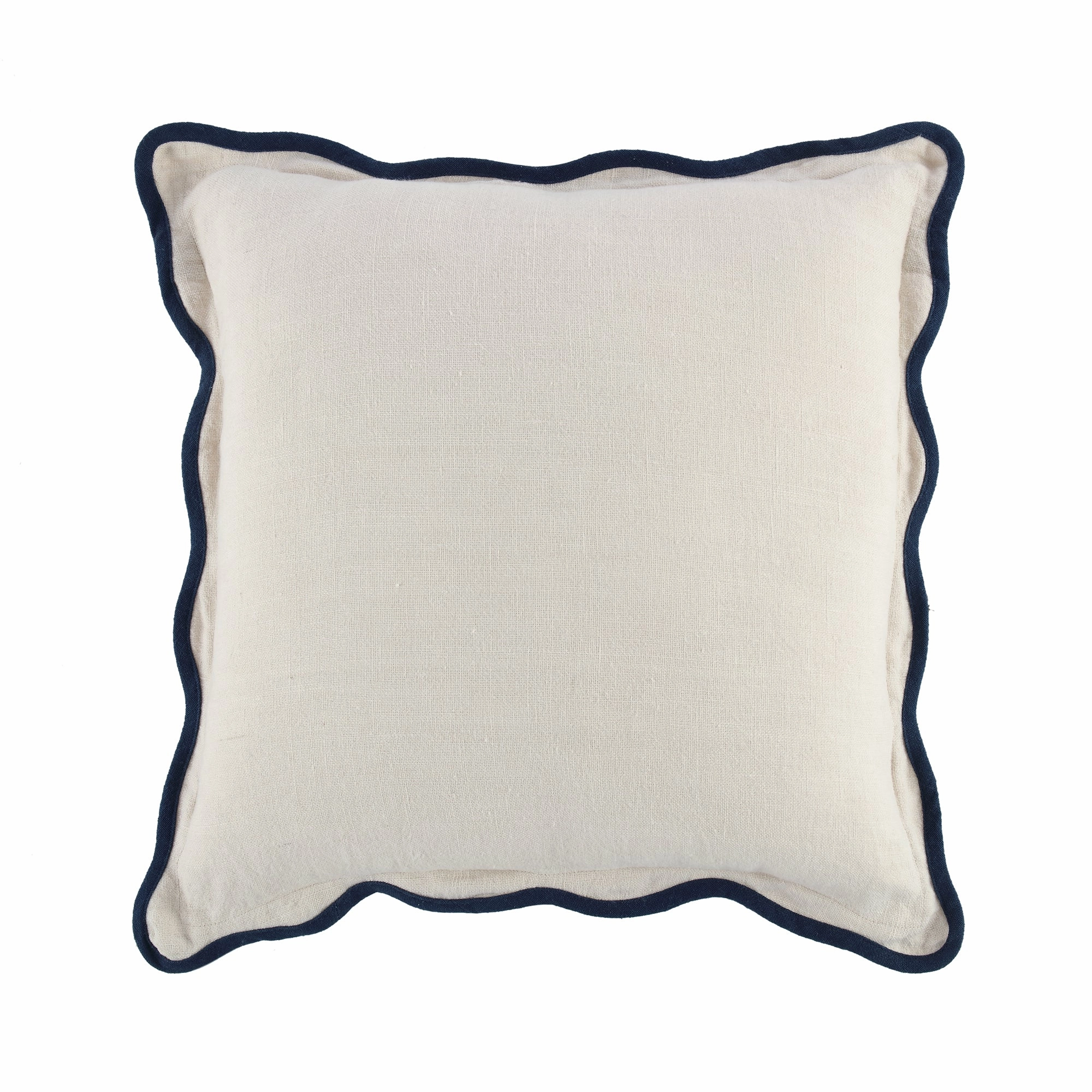 Evie Linen Prussian Blue Scalloped Square Cushion
