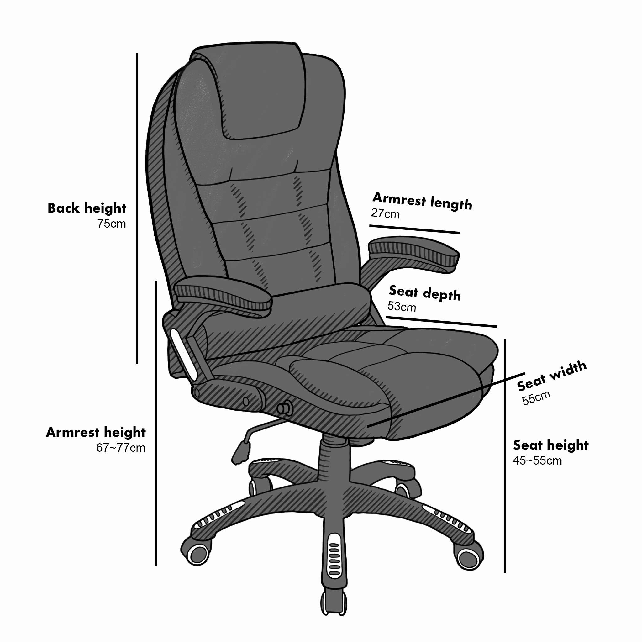 Executive Recline Extra Padded Office Chair Standard, MO17 Grey Fabric