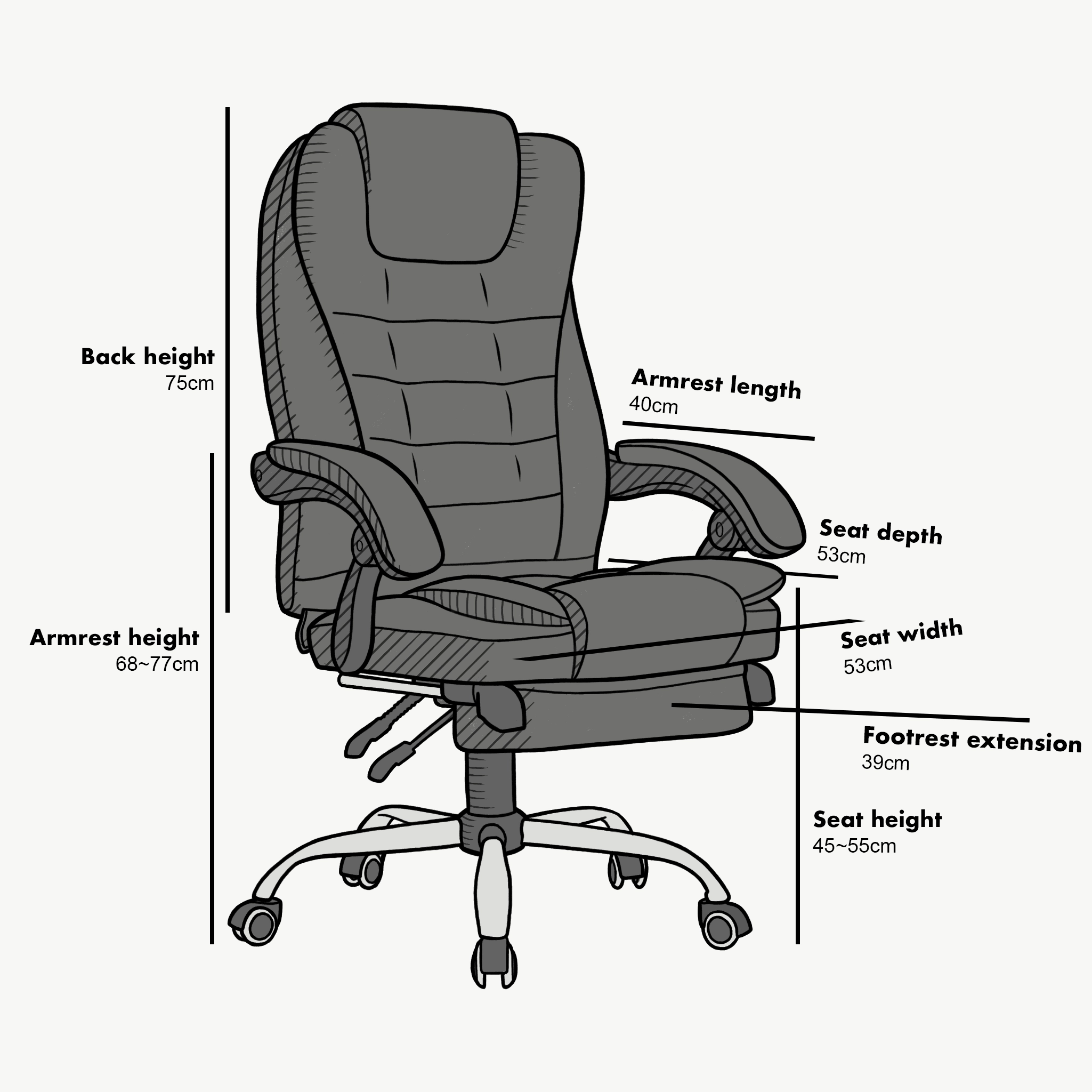 Executive Reclining Desk Chair with Footrest, Headrest and Lumbar Cushion, Cream PU Leather
