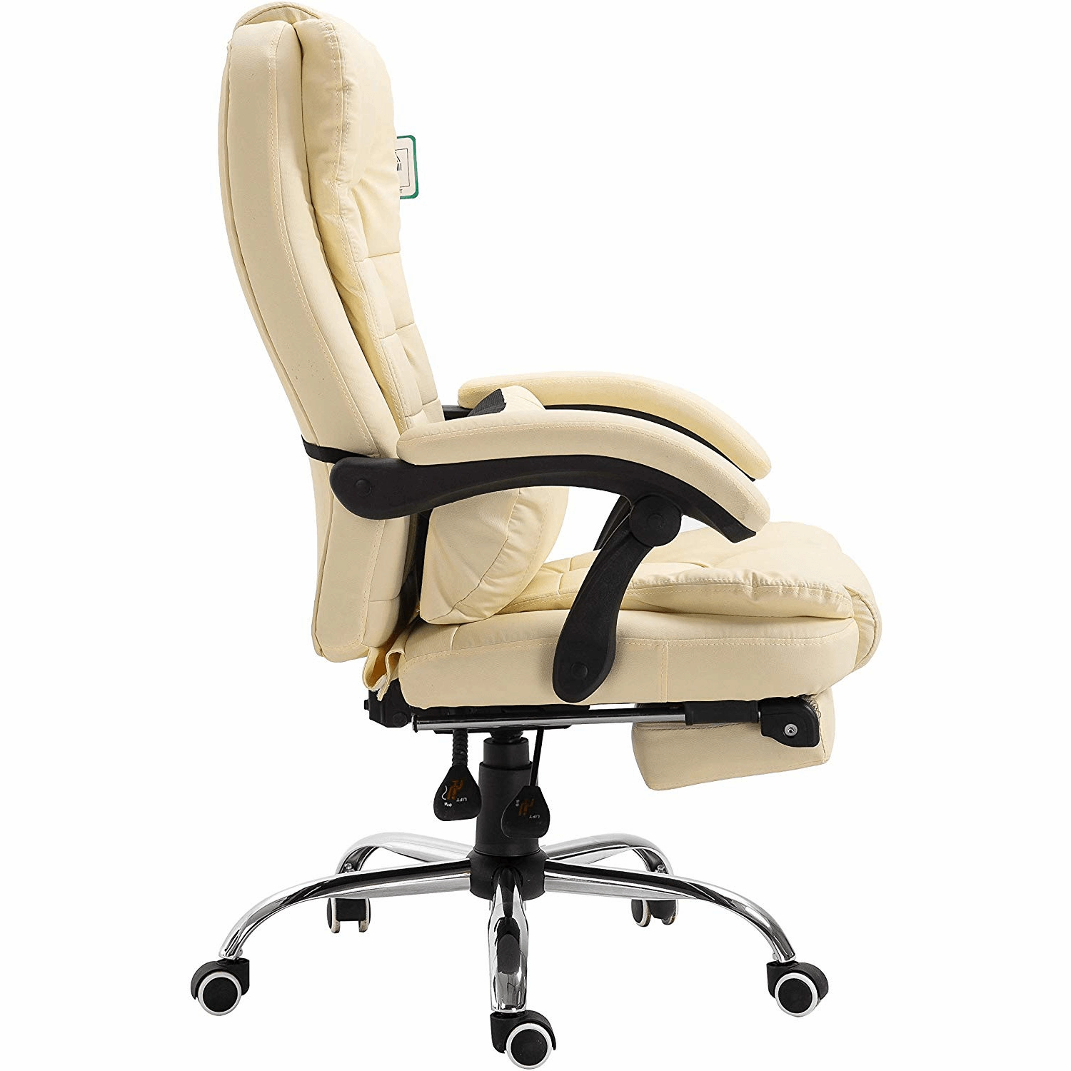 Executive Reclining Desk Chair with Footrest, Headrest and Lumbar Cushion, Cream PU Leather