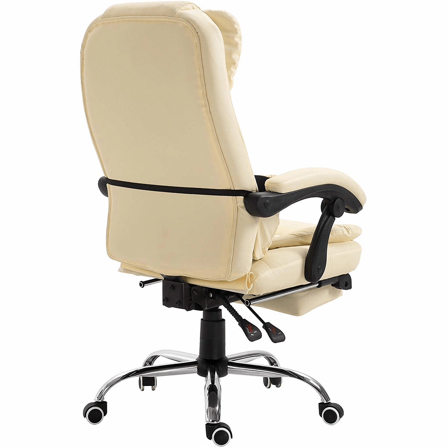 Executive Reclining Desk Chair with Footrest, Headrest and Lumbar Cushion, Cream PU Leather