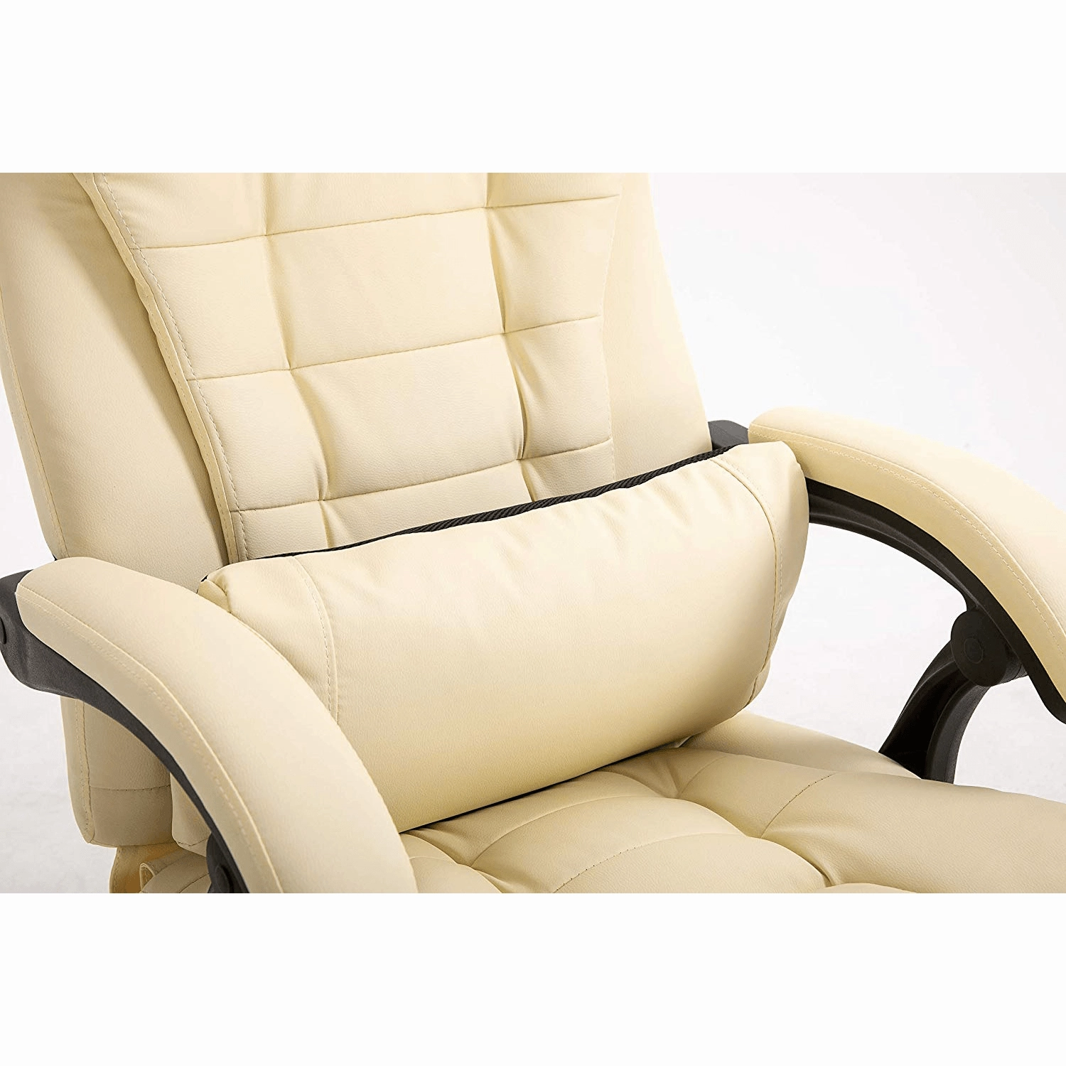 Executive Reclining Desk Chair with Footrest, Headrest and Lumbar Cushion, Cream PU Leather
