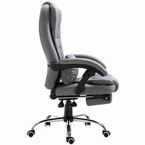 Executive Reclining Desk Chair with Footrest, Headrest and Lumbar Cushion Support, Grey Fabric