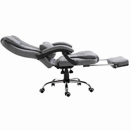 Executive Reclining Desk Chair with Footrest, Headrest and Lumbar Cushion Support, Grey Fabric