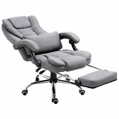 Executive Reclining Desk Chair with Footrest, Headrest and Lumbar Cushion Support, Grey Fabric
