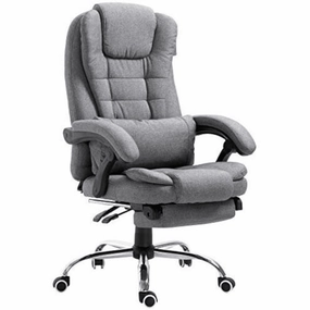 Executive Reclining Desk Chair with Footrest, Headrest and Lumbar Cushion Support, Grey Fabric