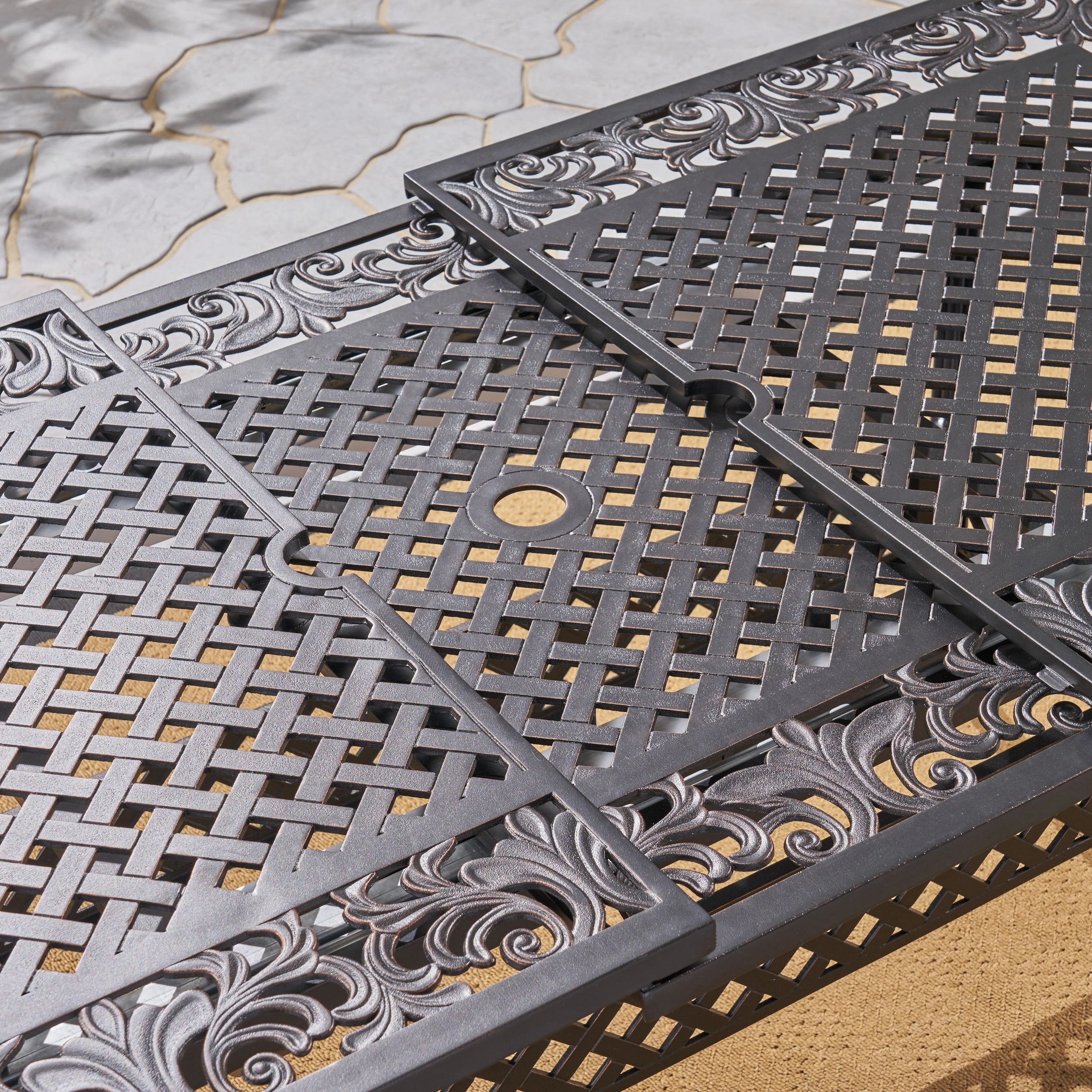 Expandable Patio Dining Table, 64" - 81", Cast Aluminum, Shiny Copper - NH715703
