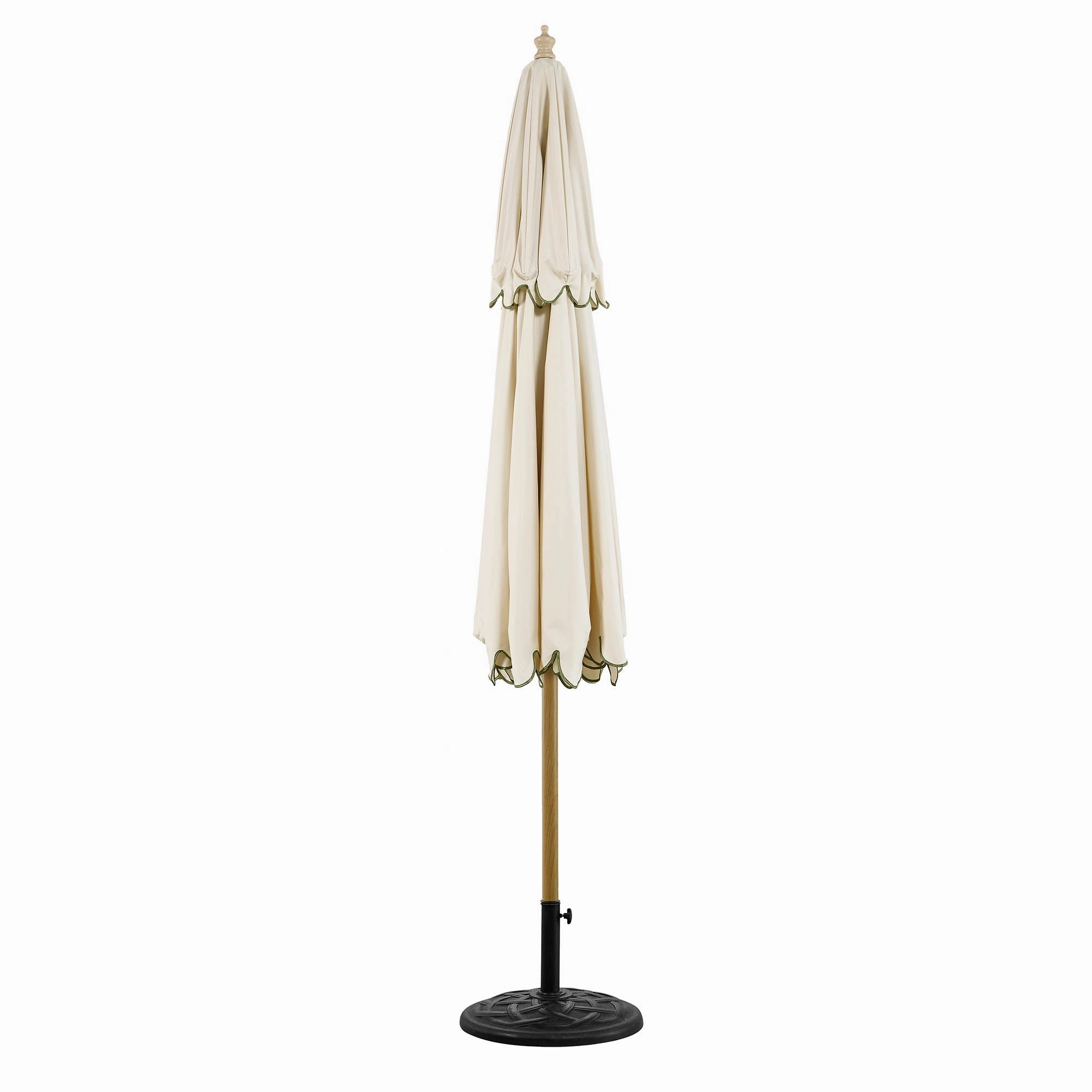 Fabienne Beige 3M Octagonal Double Top Crank and Tilt Parasol with Green Scalloped Edge