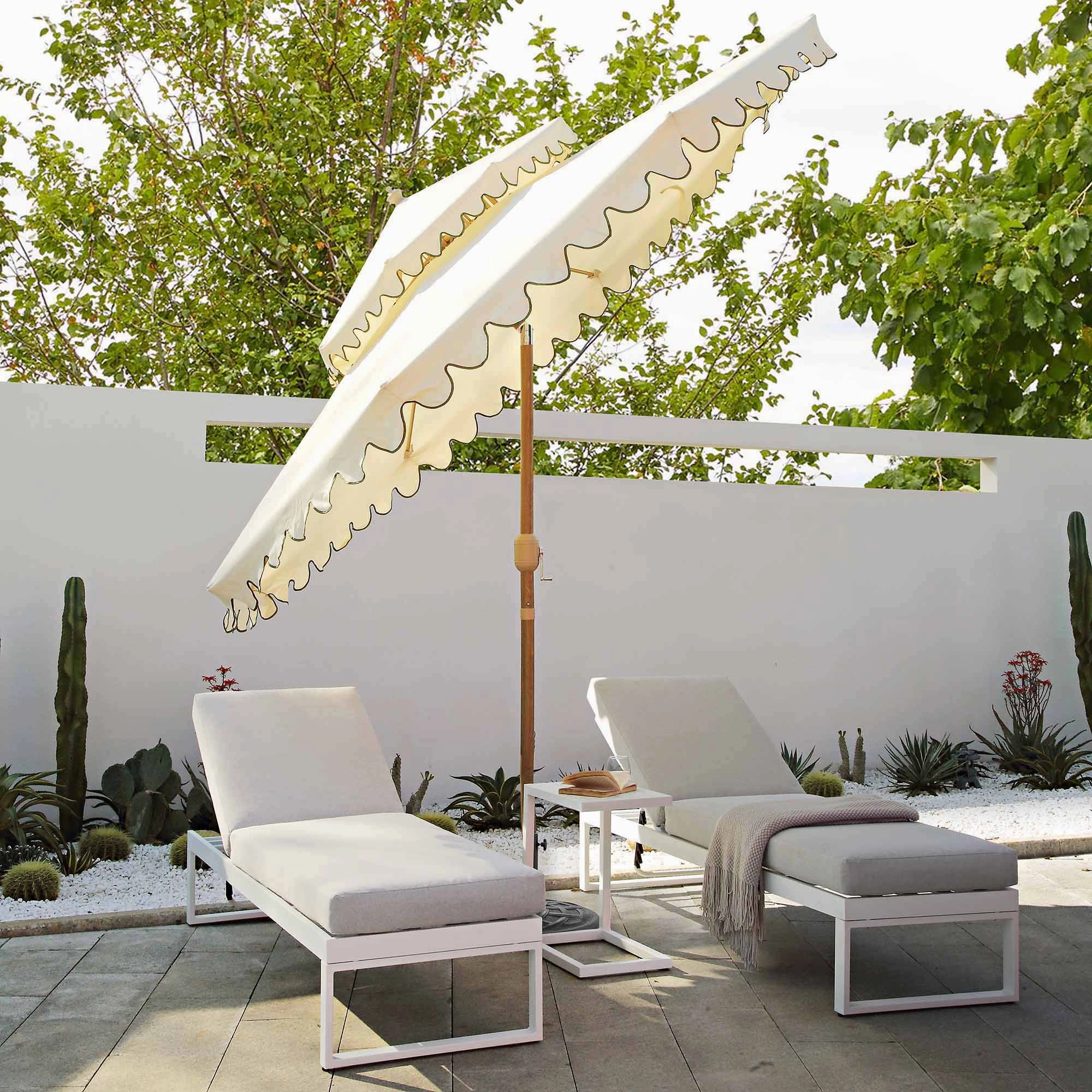 Fabienne Beige 3M Octagonal Double Top Crank and Tilt Parasol with Green Scalloped Edge