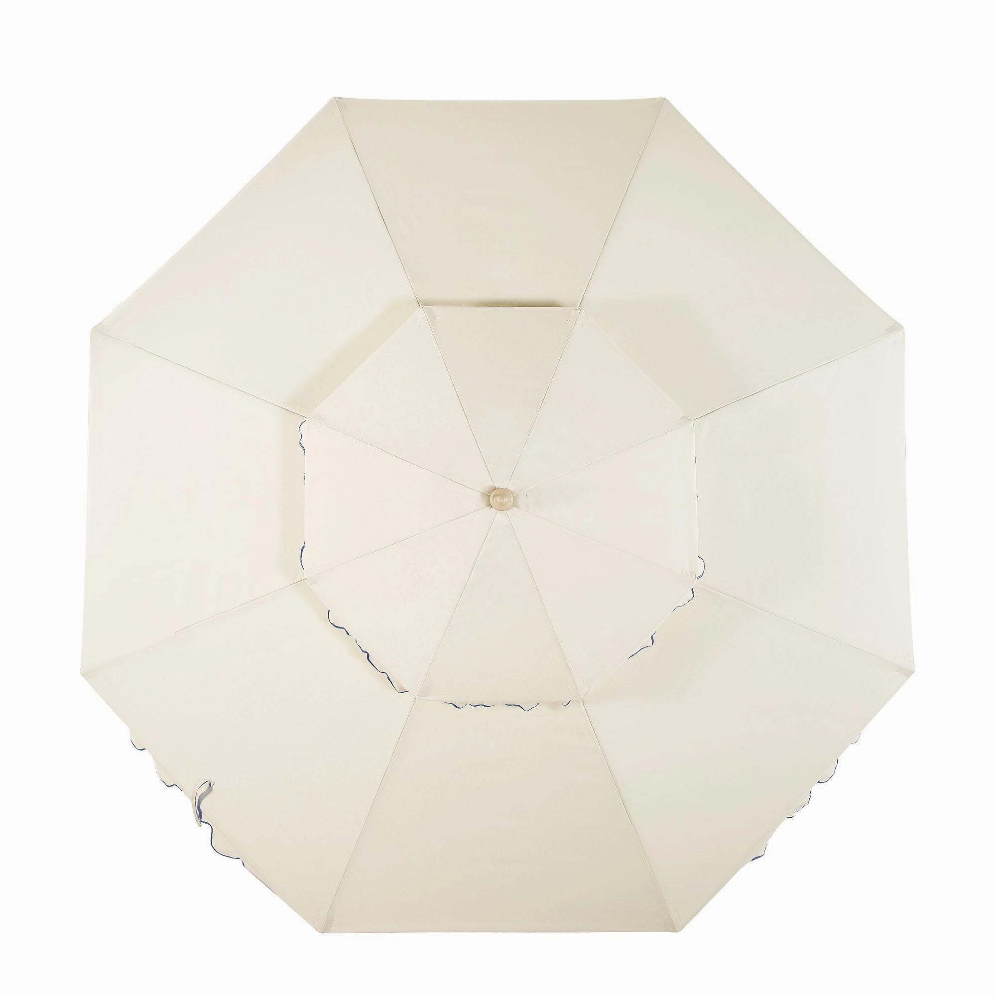 Fabienne Beige 3M Octagonal Double Top Crank and Tilt Parasol with Navy Scalloped Edge