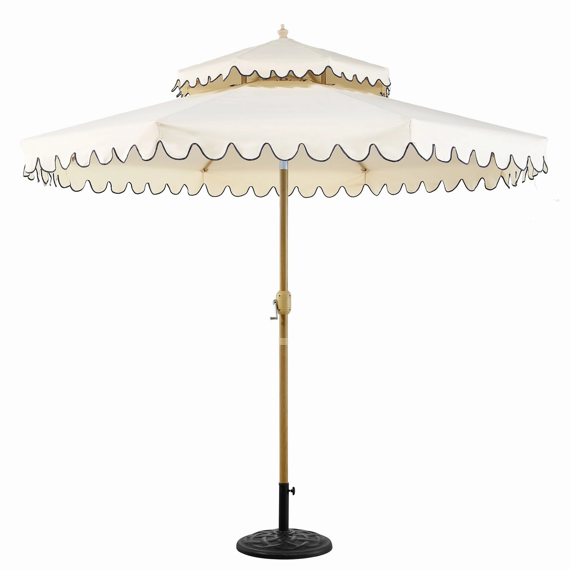 Fabienne Beige 3M Octagonal Double Top Crank and Tilt Parasol with Navy Scalloped Edge