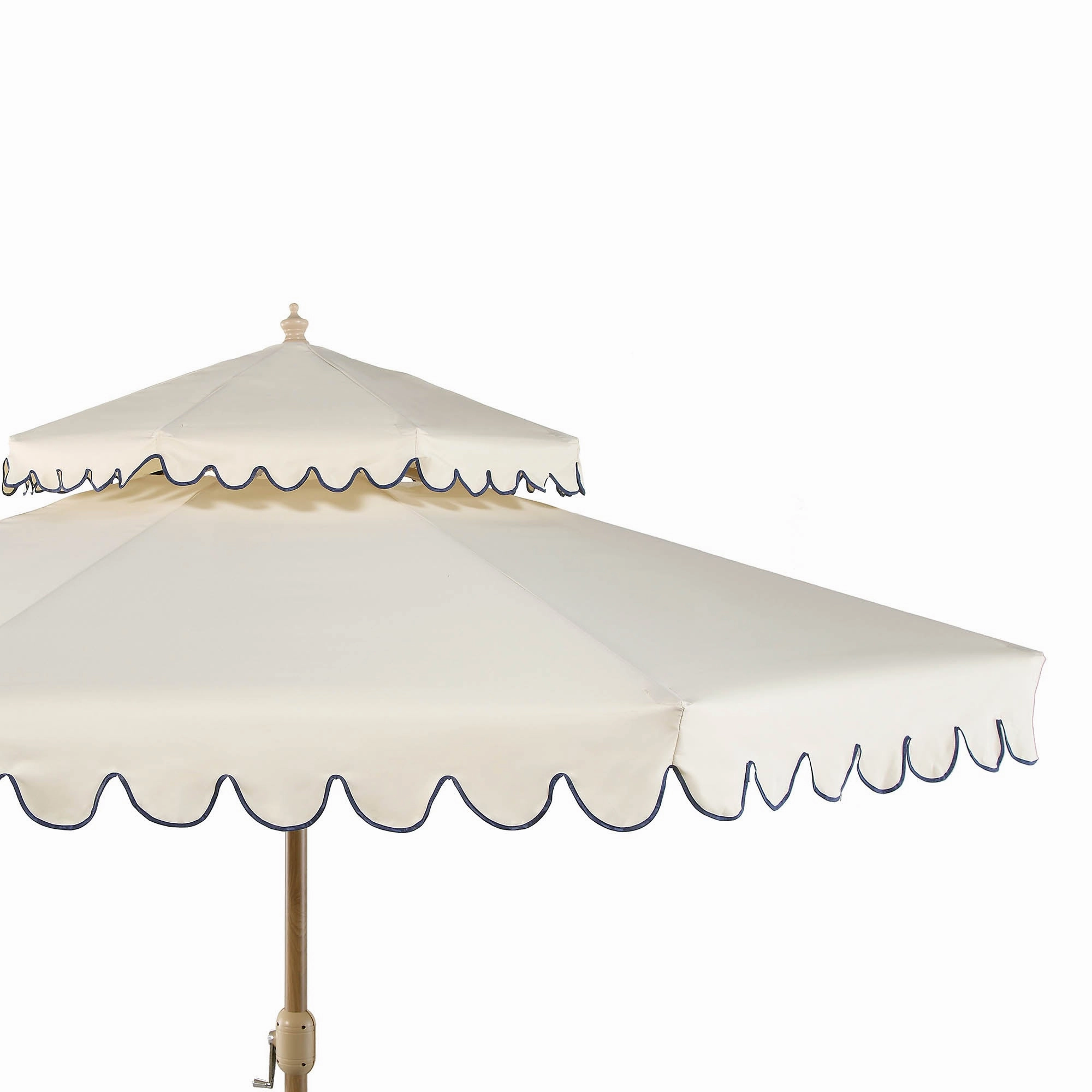 Fabienne Beige 3M Octagonal Double Top Crank and Tilt Parasol with Navy Scalloped Edge