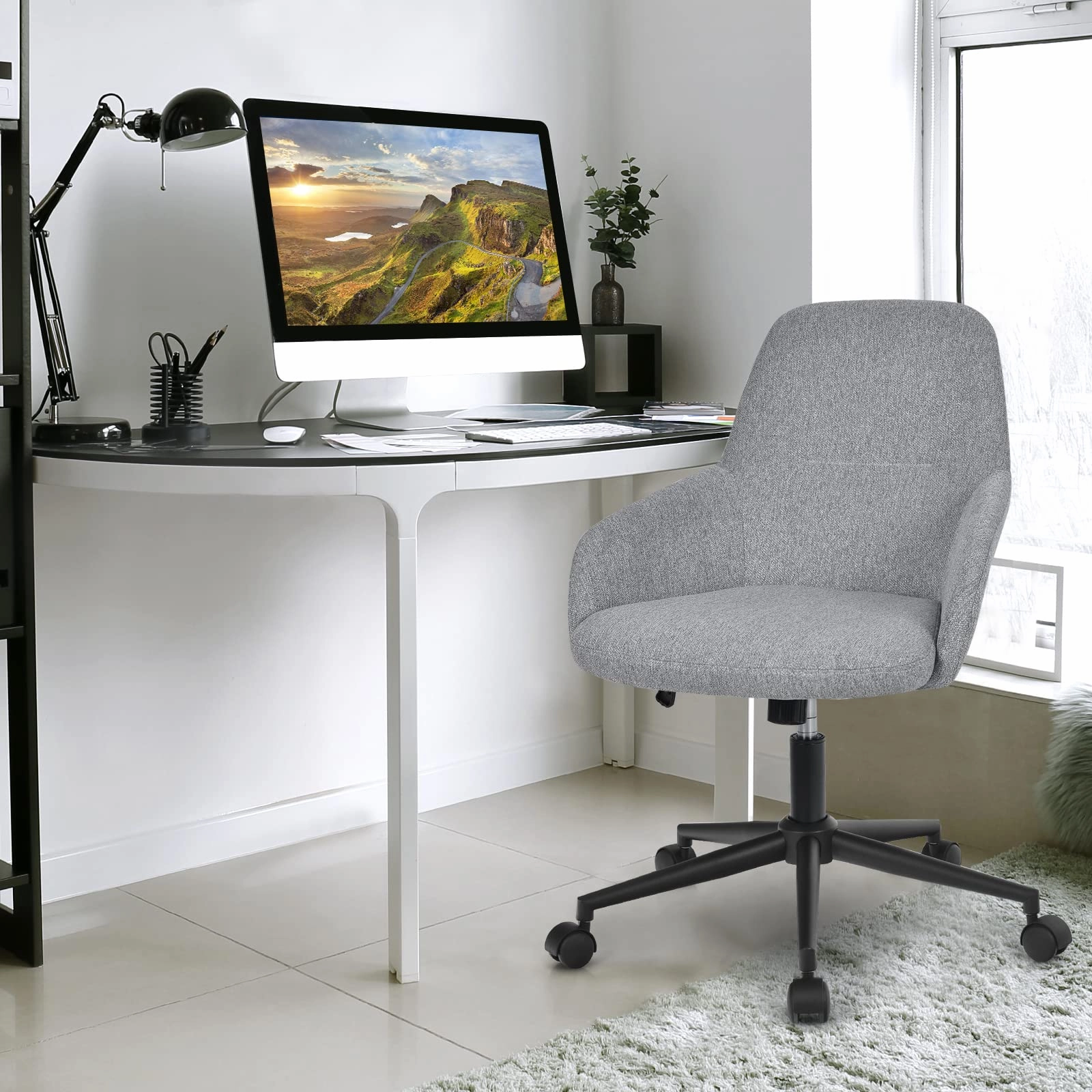Fabric Office Chair, Upholstered Linen Leisure Chair