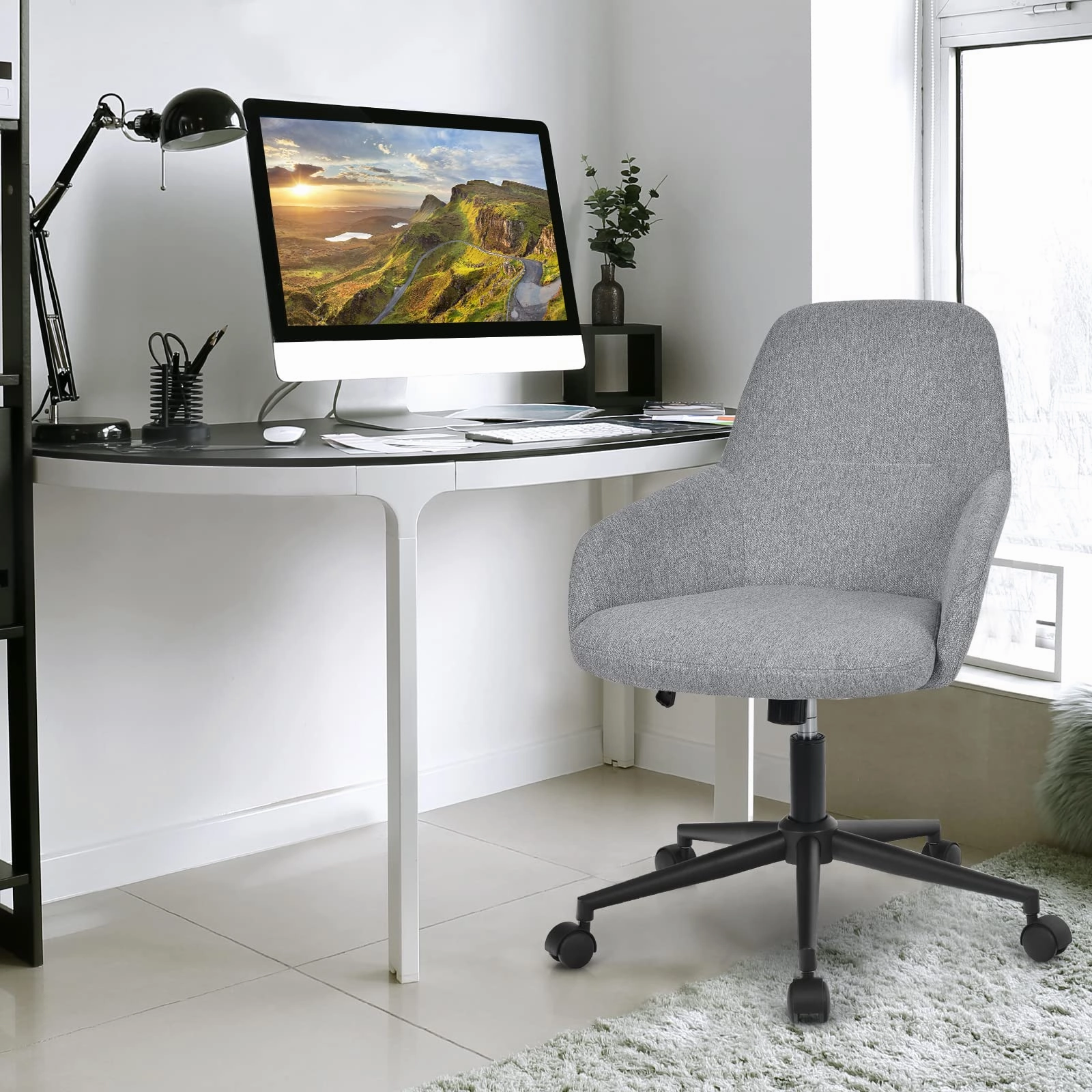 Fabric Office Chair, Upholstered Linen Leisure Chair