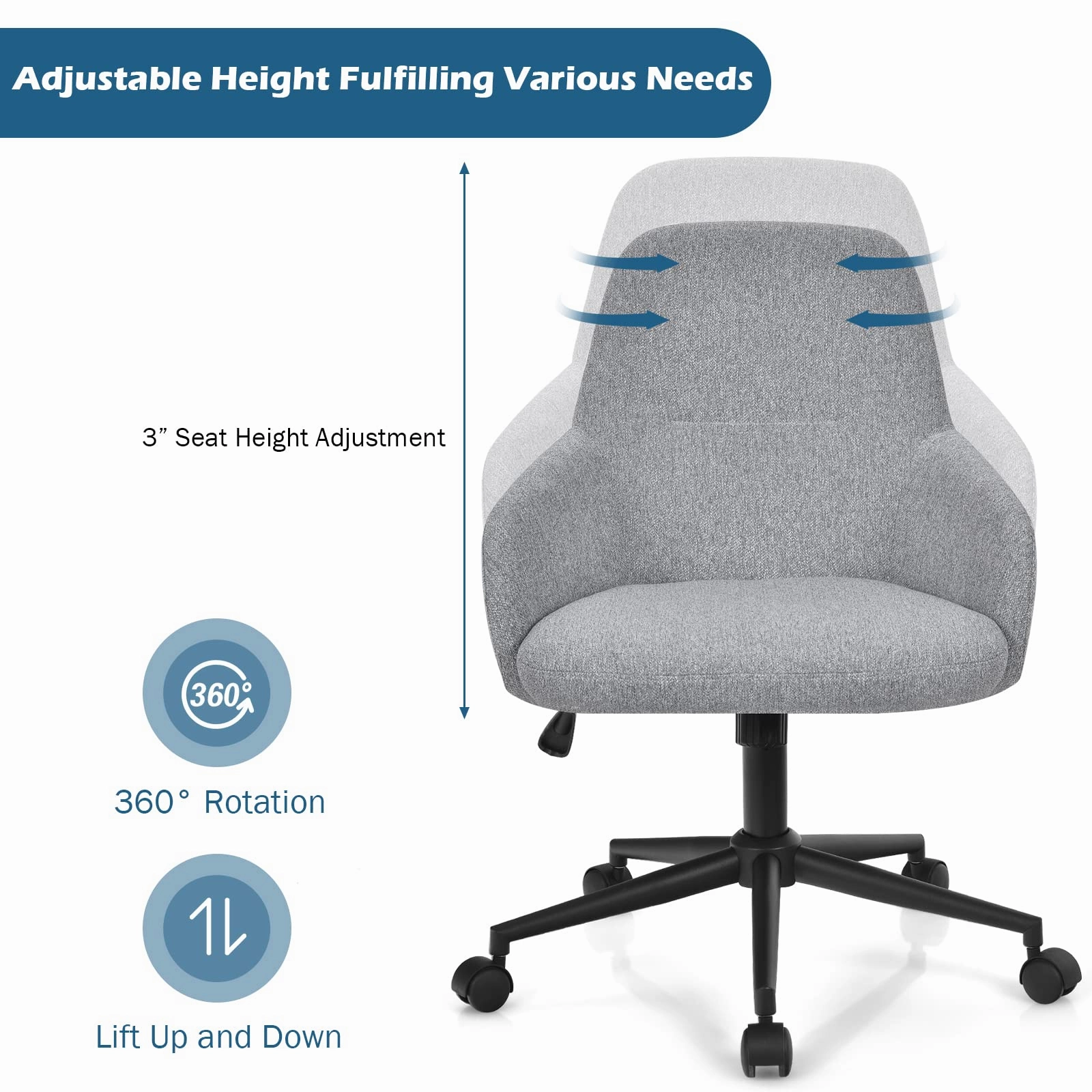 Fabric Office Chair, Upholstered Linen Leisure Chair