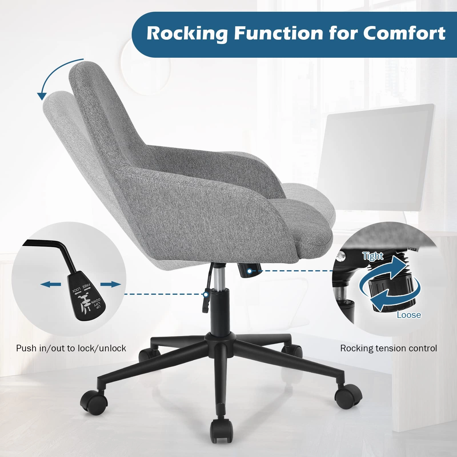 Fabric Office Chair, Upholstered Linen Leisure Chair