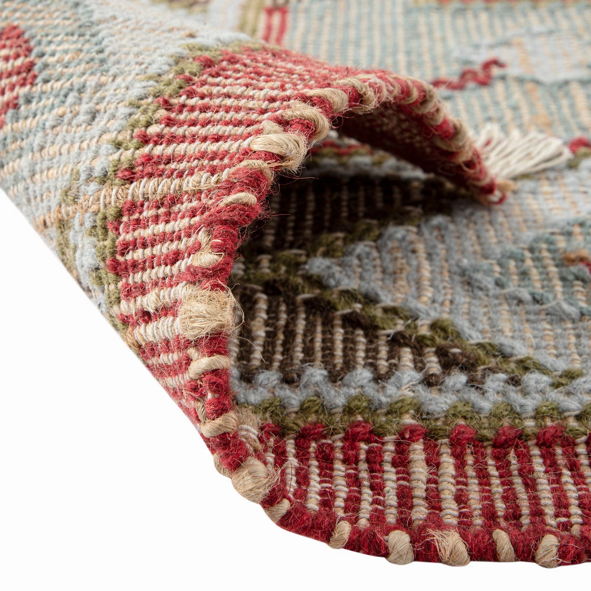 Farah Kilim Traditional Handwoven Wool & Jute Deep Red Rug