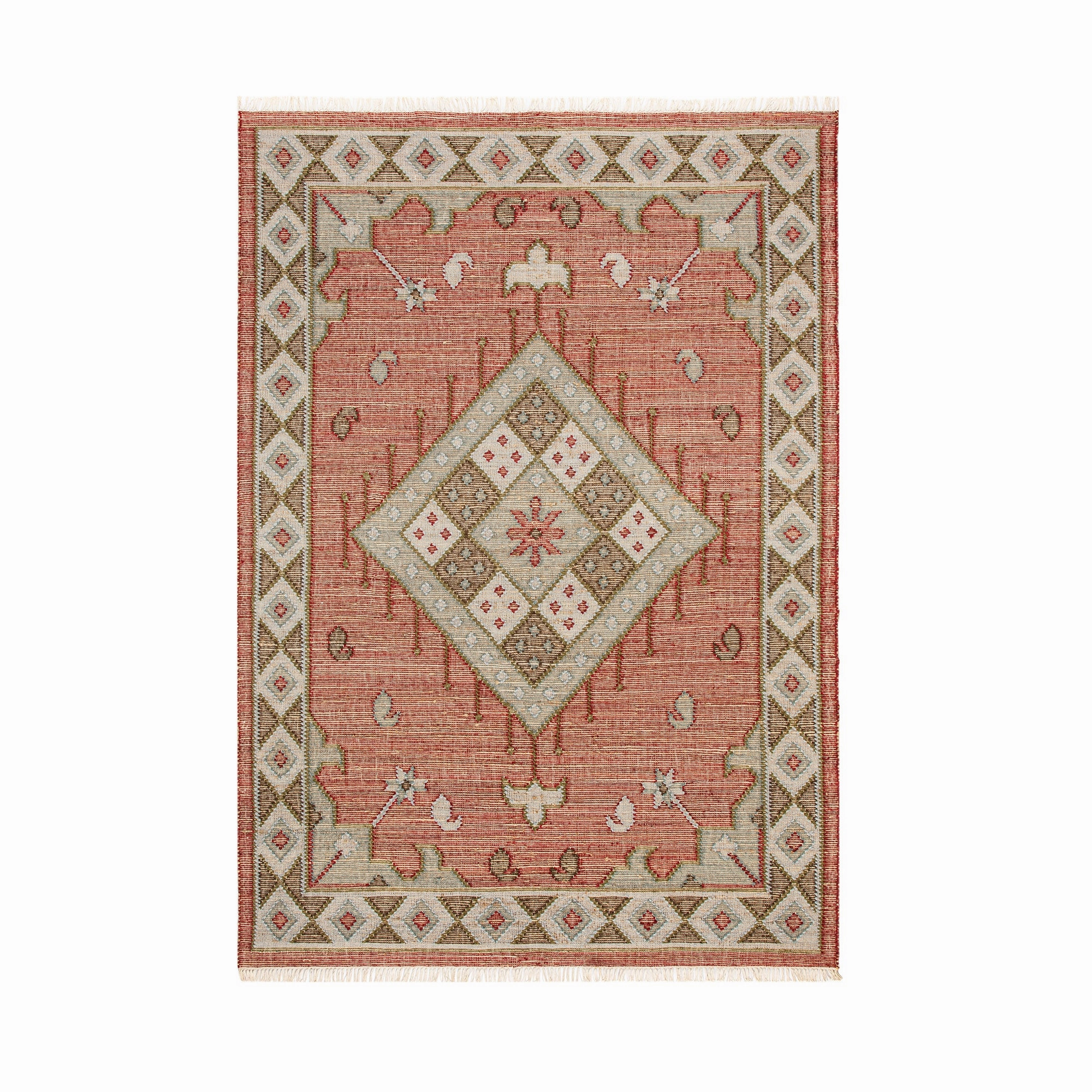 Farah Kilim Traditional Handwoven Wool & Jute Deep Red Rug