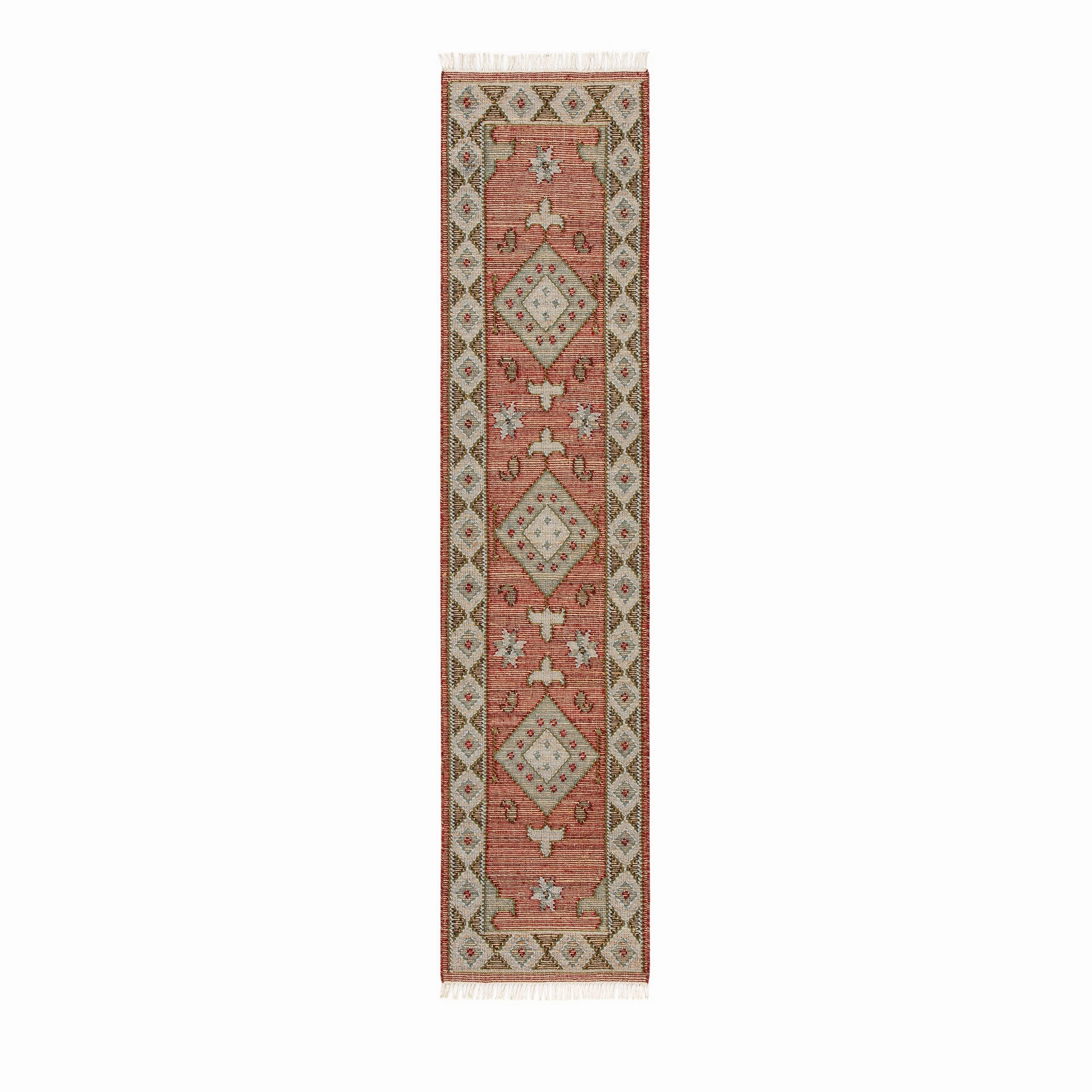 Farah Kilim Traditional Handwoven Wool & Jute Deep Red Runner