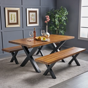 Farmhouse 4 Seater Benches & Table Picnic Dining Set - NH128303 kitchen accessories, table linens