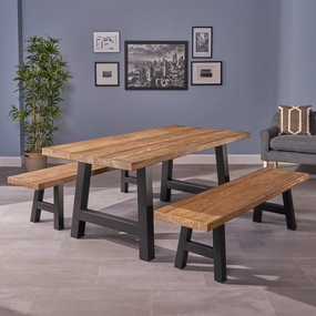 Farmhouse 4 Seater Benches & Table Picnic Dining Set - NH228303 kitchen accessories, table linens