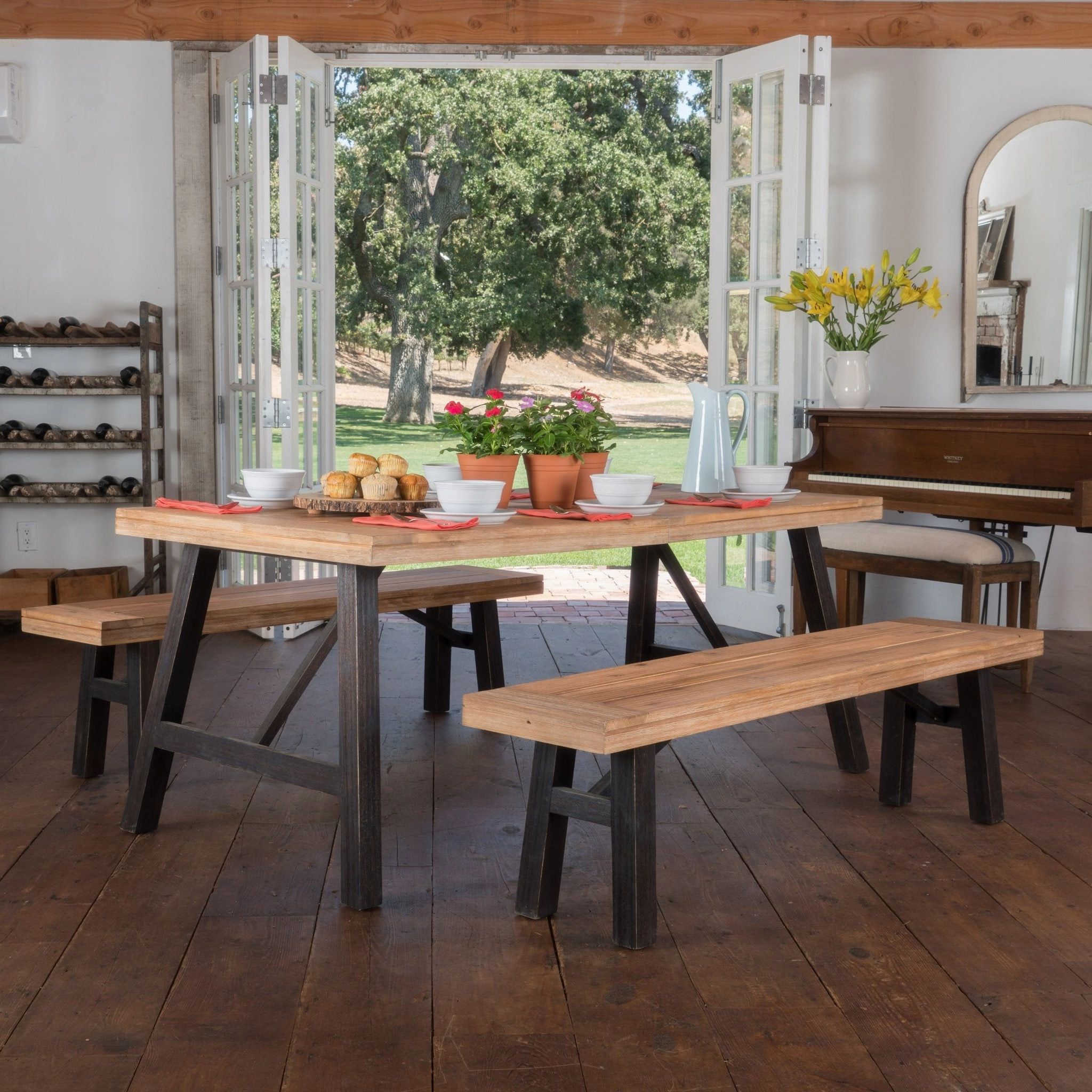 Farmhouse 4 Seater Benches & Table Picnic Dining Set - NH739992 kitchen accessories, table linens